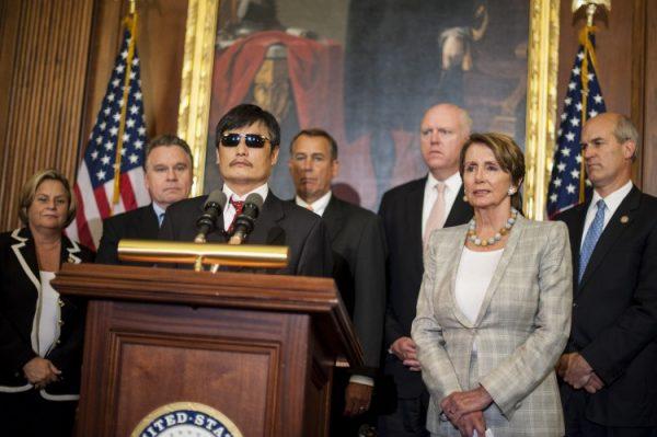 Chinese human rights activist Chen Guangcheng speaks to the press in Washington, D.C., after meeting with Speaker of the House John Boehner and House Minority Leader Nancy Pelosi. (Pete Marovich/Getty Images)