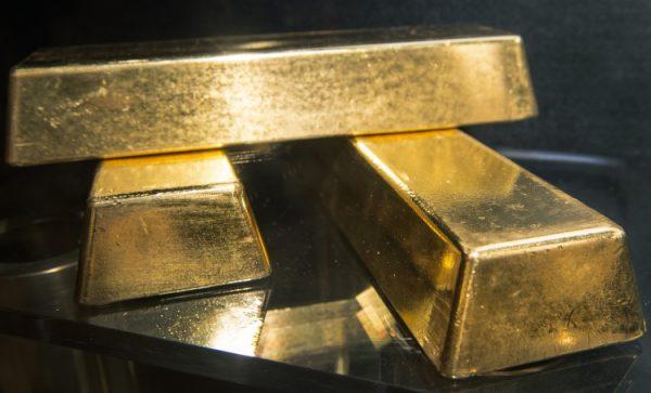  Gold bars, weighing 28 pounds each, are displayed at the Bureau of Engraving and Printing in Washington, D.C. (Paul J. Richards/AFP/Getty Images)