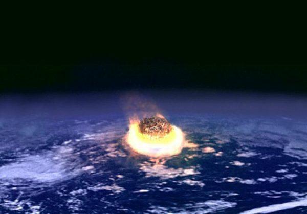  An artist's conception of a giant asteroid hitting early Earth. (Courtesy of NASA)