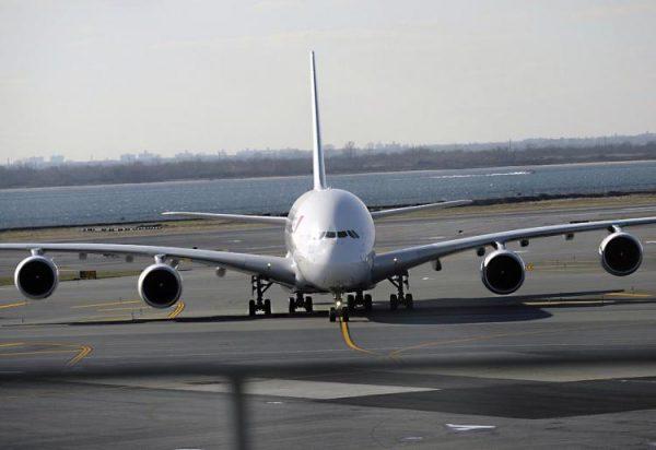 An Airbus A380 operated by Air France lands at John F. Kennedy Airport. (Emmanuel Dunand/AFP/Getty Images)