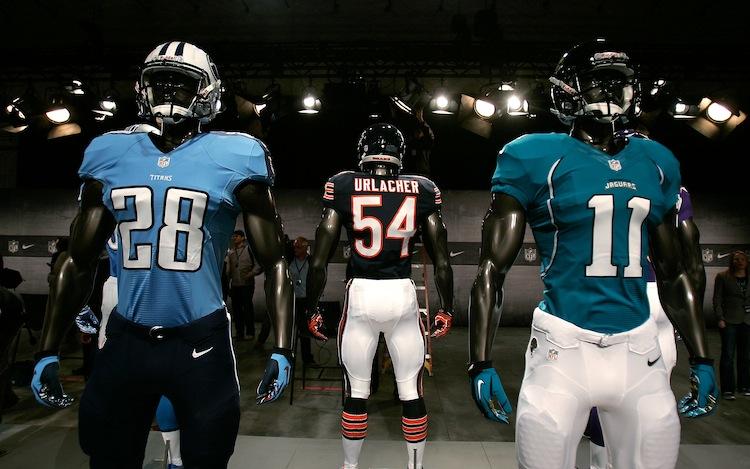 Nike-made NFL uniforms in a file photo. (Mike Lawrie/Getty Images)