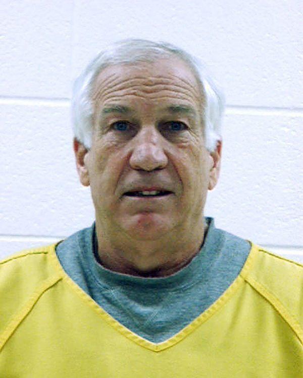 Jerry Sandusky poses for his mugshot after being arrested on Dec. 7, 2011. (Centre County Correctional Facility via Getty Images)