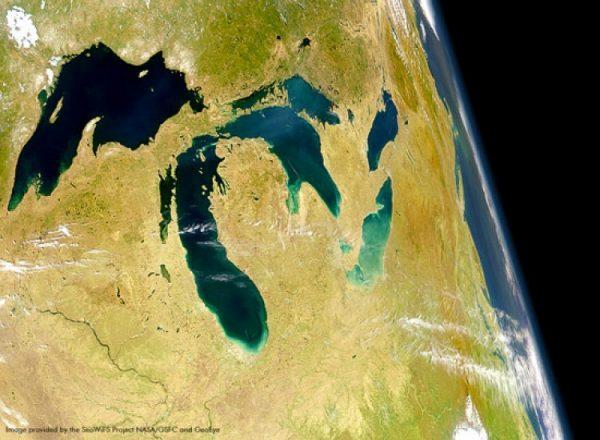 The Great Lakes region is home to over 30 million people and holds one-fifth of the world's freshwater resources. (Courtesy of SeaWiFS Project NASA/GSFC and Geoeye)