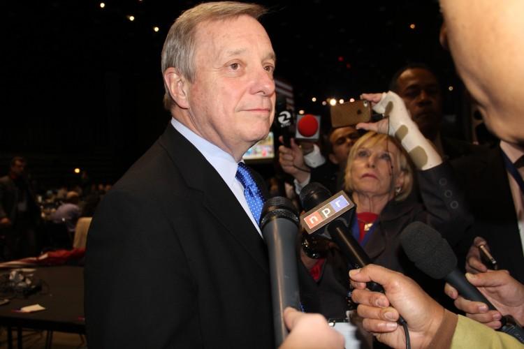 Illinois Sen. Dick Durbin (D )in Chicago Tuesday. Sen. Durbin said the campaign's strategy of working on voter turnout at the grass-roots level, and in specific swing states, had been significant in Obama's win. (Shar Adams/The Epoch Times)