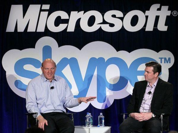 Microsoft CEO Steve Ballmer (L) and Skype CEO Tony Bates speak during a news conference about Microsoft's purchase of Skype in San Francisco, Calif., on May 10, 2011. (Justin Sullivan/Getty Images)