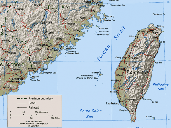 Map showing China, Taiwan, and the Taiwan Strait. (Image source: Central Intelligence Agency)