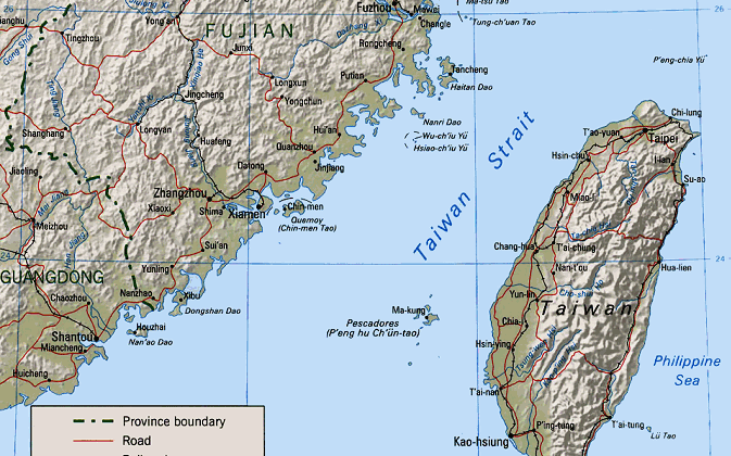 Map showing China, Taiwan, and the Taiwan Strait. (Central Intelligence Agency)
