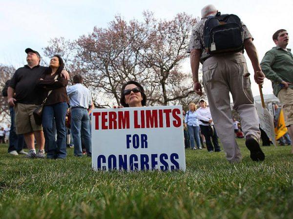Demonstrator Cathy Trauernicht of Potomac, Maryland, holds a sign that reads 'Term Limits For Congress' during a protest in front of the House side of the US Capitol on March 21, 2010 in Washington, DC. (Mark Wilson/Getty Images)