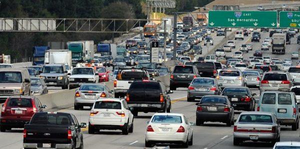 California plans to ban gas-powered vehicles by 2035 in a bid to cut greenhouse gases. Pictured is a Los Angeles freeway in 2010. (File photo)