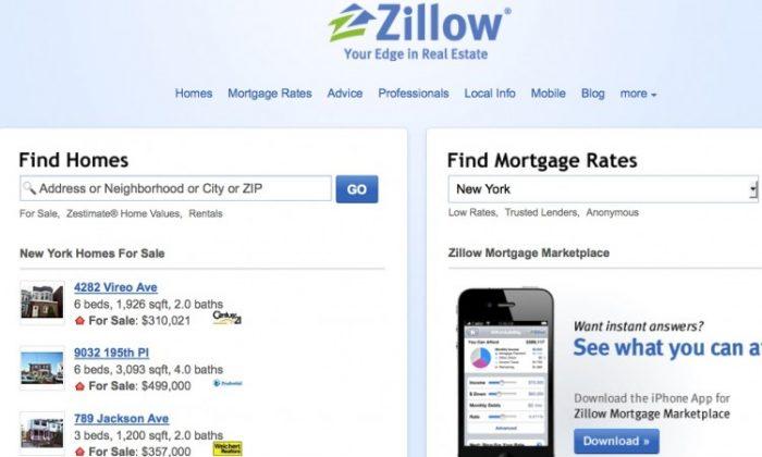 Homepage of Zillow Inc, an online real estate information startup company. (Screenshot from zillow.com)
