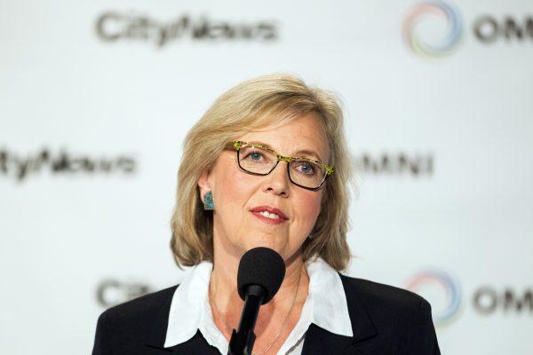 Green Party leader Elizabeth May at a press conference in Toronto, on Aug. 6, 2015. (Geoff Robins/AFP/Getty Images)