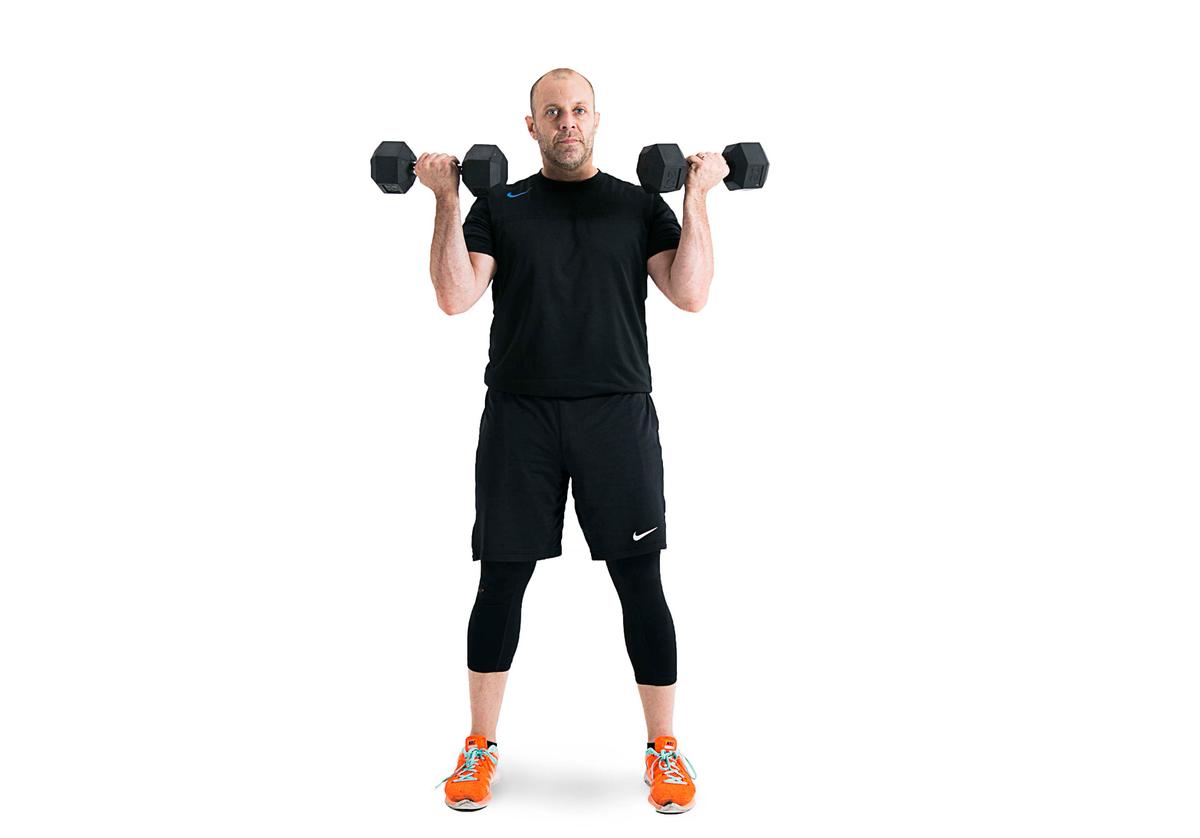 Dumbbell Squat With Curl and Overhead Press