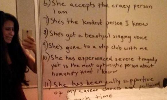 Wife Comes Home to Find Romantic Note Scrawled on Her Mirror, Starts Crying