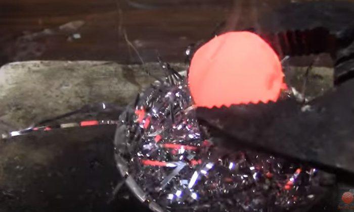 Watch a Red Hot Ball of Nickel Destroy & Transform Tinsel Into Toxic-Looking Smoke