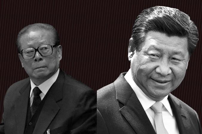 Former leader of China Jiang Zemin (L) and current leader Xi Jinping. (Wang Zhao & Hagen Hopkins/Getty Images)