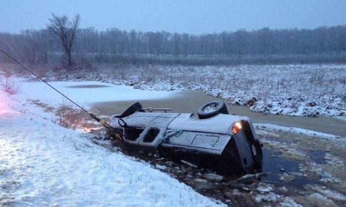 Mom and 5-Month-Old Baby Rescued From Car Overturned in Frozen Pond