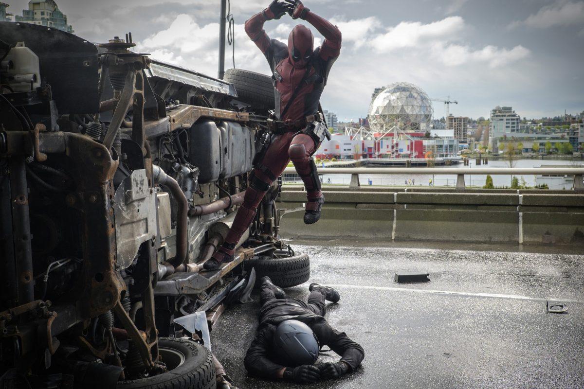 Deadpool (Ryan Reynolds) pounces on an adversary, in "Deadpool." (Joe Lederer/Marvel/Twentieth Century Fox Film Corporation)
