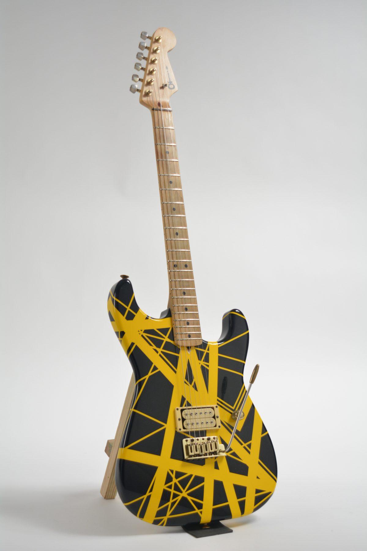 A yellow-and-black Charvel guitar, customized for Eddie Van Halen in the 1980s, which sold for $67,500 in New York on Feb. 27, 2016. (Guernsey's via AP)