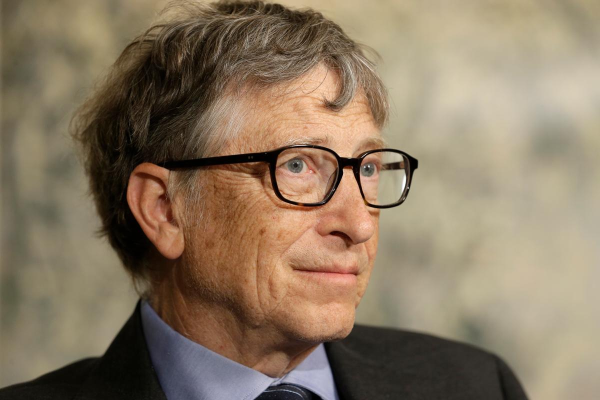Bill Gates talks to reporters about the 2016 annual letter from the Bill and Melinda Gates Foundation in New York, Monday, Feb. 22, 2016. (AP Photo/Seth Wenig)