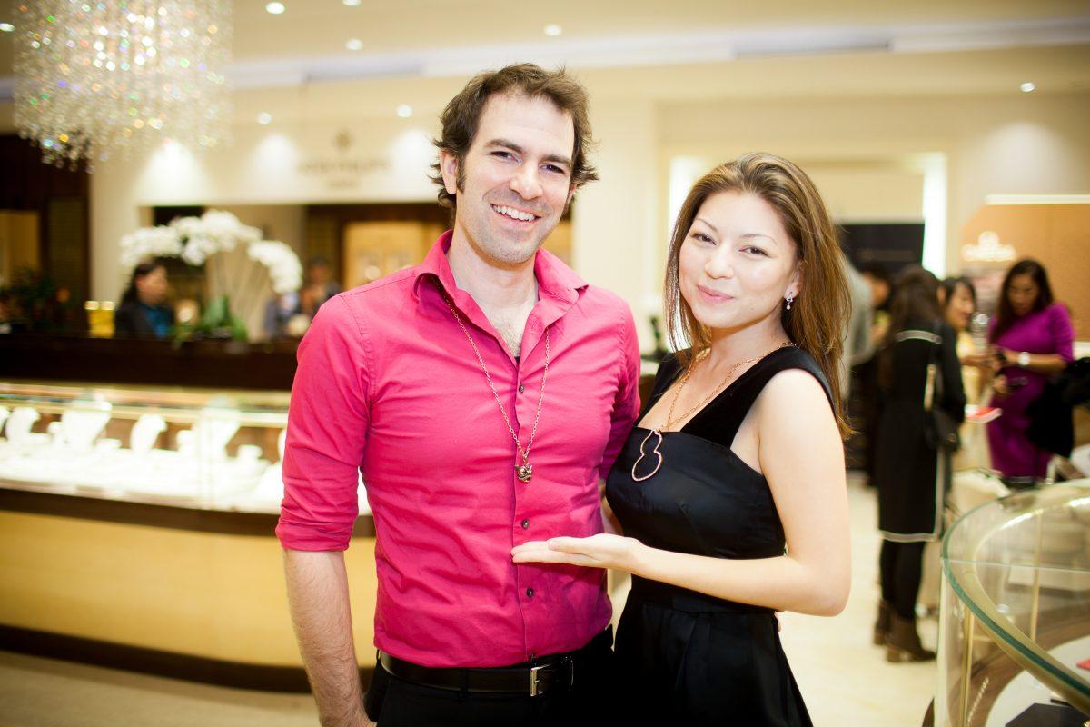 Actress Katherine Park (R) and photographer Douglas Despres display two Qeelin pieces during the unveiling of Qeelin Collections and Chinese New Year Festivities at CH Premier Jewelers in the Westfield Shopping Center in Santa Clara, Calif., on Feb. 20. (Christian Lambert for Epoch Times)
