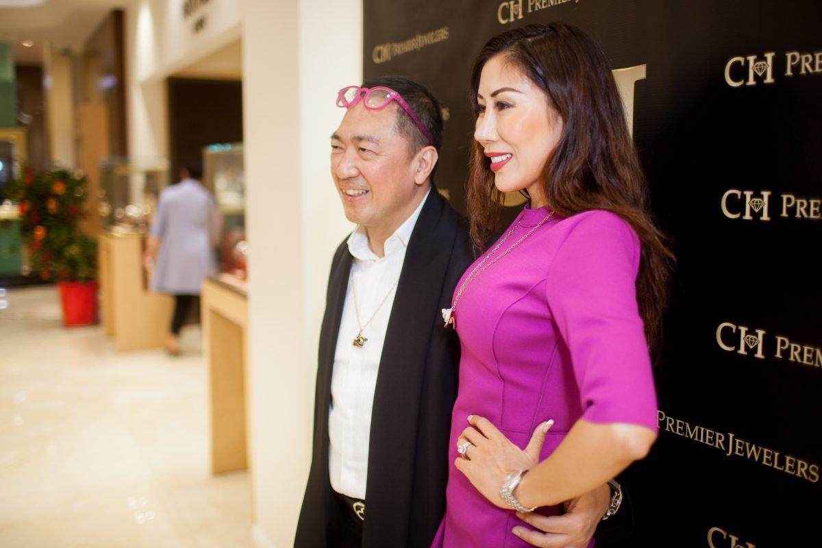 Dennis Chan, co-founder and creative director of Qeelin, poses with model Rumiko McCarthy during the unveiling of Qeelin Collections and Chinese New Year Festivities at CH Premier Jewelers in the Westfield Shopping Center in Santa Clara, Calif., on Feb. 20. (Christian Lambert for Epoch Times)