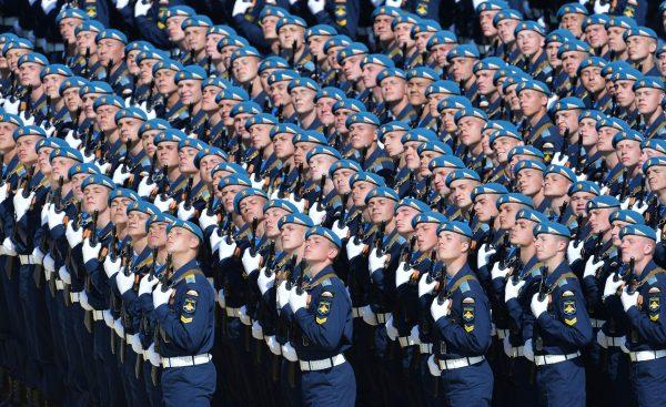 Ceremonial unit soldiers during a military parade in Moscow on May 9, 2015. (RIA Novosti via Getty Images)