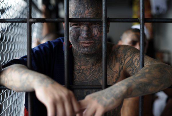A Mara Salvatrucha (MS-13) gang member at the prison of Ciudad Barrios, 100 miles east of San Salvador, El Salvador, on June 19, 2012. (Jose Cabezas/AFP/GettyImages)