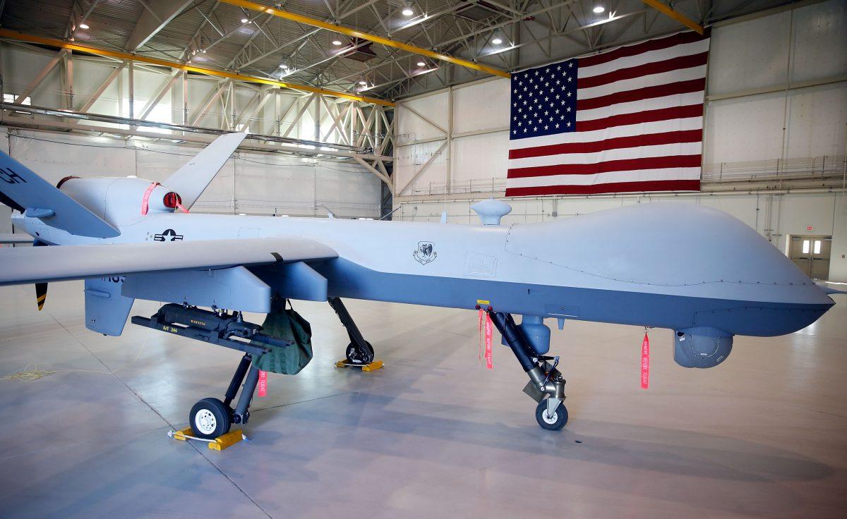 An MQ-9 Reaper remotely piloted aircraft (RPA) is parked in a hanger at Creech Air Force Base in Indian Springs, Nev., on Nov. 17, 2015. (Isaac Brekken/Getty Images)