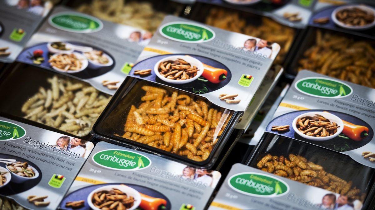 Crunchy honeycomb moth larvae in a store of Dutch supermarket chain Jumbo, in Groningen, on Oct. 31, 2014. (REMKO DE WAAL/AFP/Getty Images)