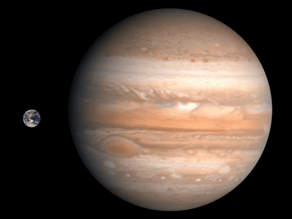 Size comparison of Jupiter and Earth. (NASA)