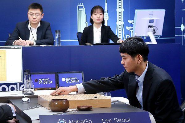South Korean professional "Go" player Lee Se-dol plays against Google's artificial intelligence program, AlphaGo, during the Google DeepMind Challenge Match in Seoul, South Korea, on March 13, 2016. (Google via Getty Images)