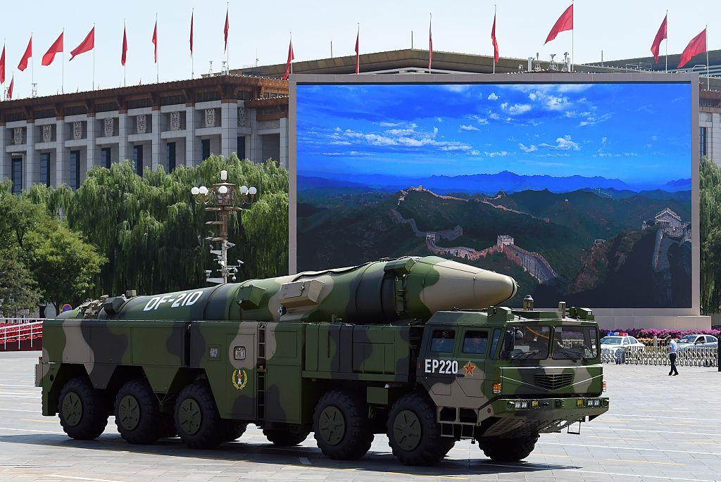 A Chinese military vehicle carries a DF-21D missile after a military parade at Tiananmen Square in Beijing on Sept. 3, 2015. (Greg Baker/AFP/Getty Images)