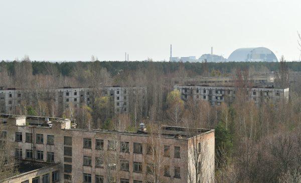 General view of Chernobyl Nuclear Power Plant taken from the ghost city of Prypyat on April 8, 2016. (Sergei Supinsky/AFP/Getty Images)