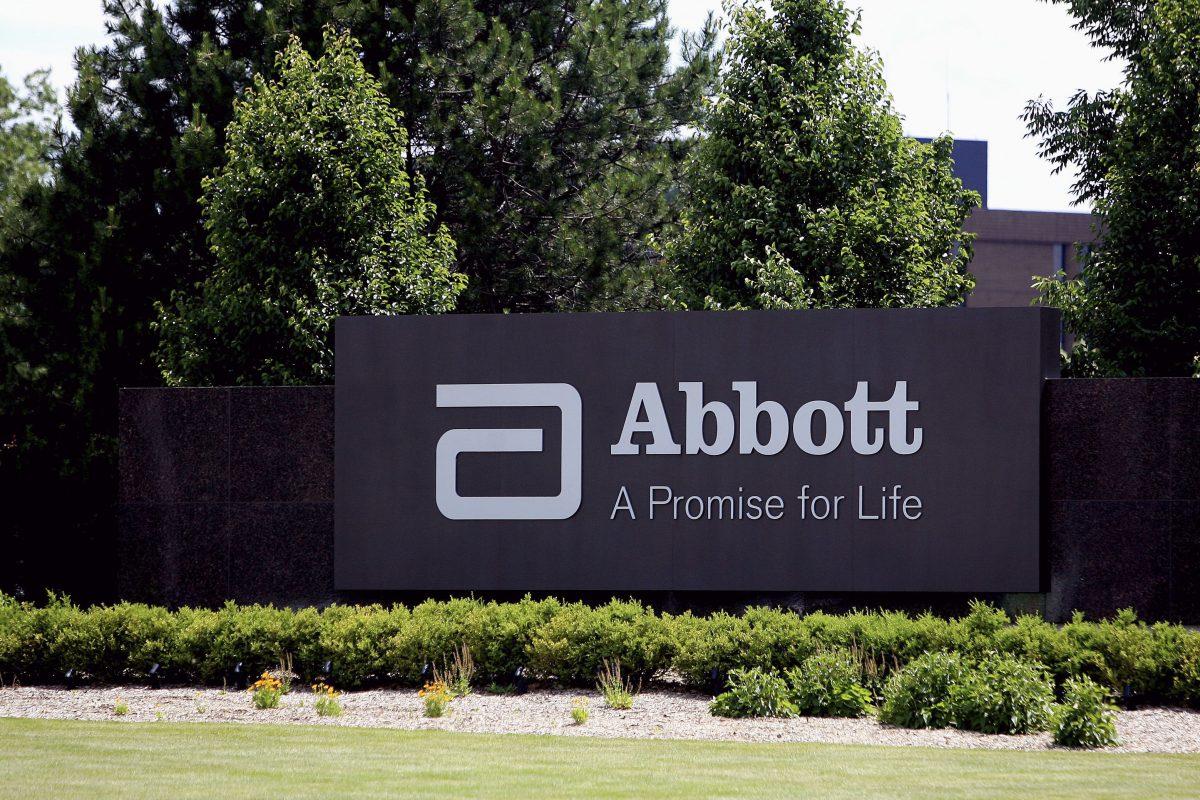 This July 6, 2018, photo shows a sign at an Abbott Laboratories facilty in North Chicago, Ill. (Steve Lundy/Daily Herald via AP)