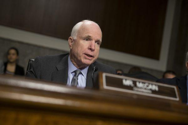 File photo showing Sen. John McCain in his role as Senate Armed Services Committee Chairman, on Capitol Hill in Washington on Feb. 9, 2016. (AP Photo/Evan Vucci, File)