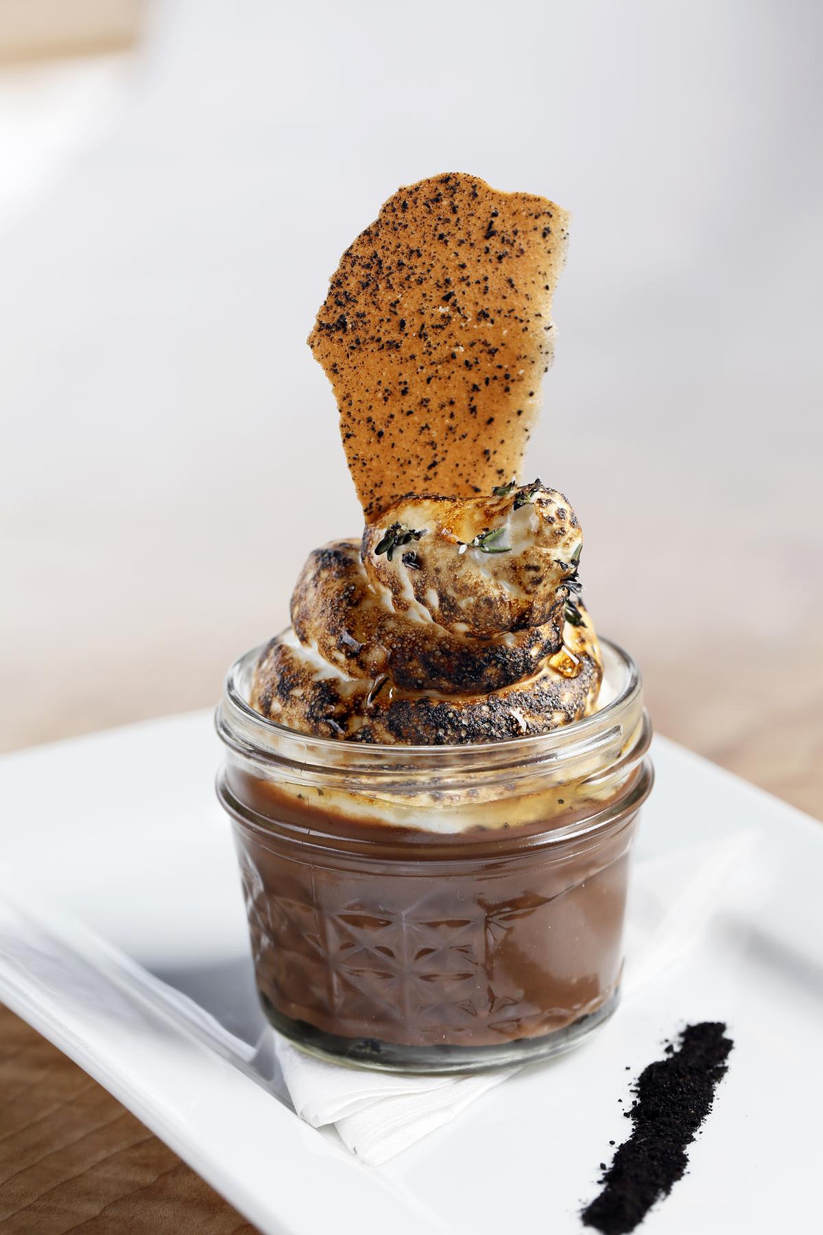 Tinker Street’s S’more Pot de Crème with marshmallow and hickory ash. (Courtesy of Tinker Street)