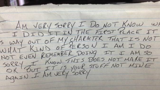 Thief Returns Stolen Items With an Apology: ‘It Is Your Stuff Not Mine, I Am Very Sorry’