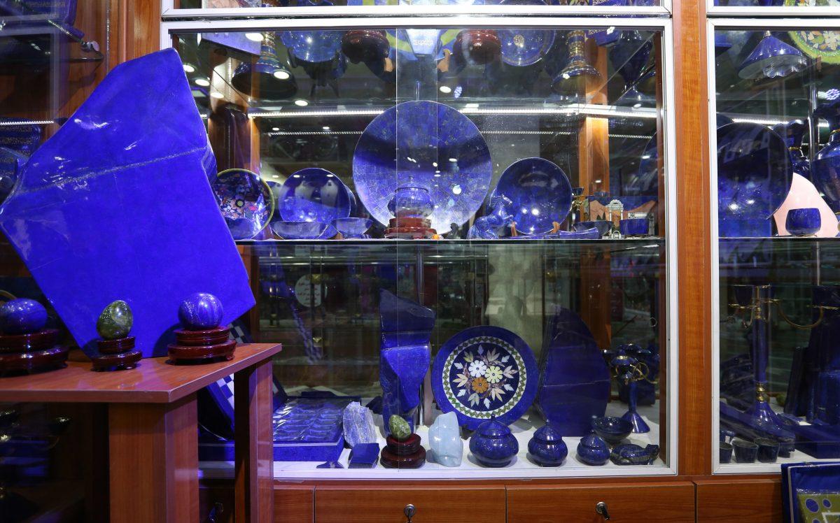 Lapis lazuli is seen for sale inside a shop in Kabul, Afghanistan on March 28, 2016. An international anti-corruption watchdog says Afghanistan's war is being fueled by the country's mining sector, with the Taliban earning up to $20 million a year from illegal mining of lapis lazuli. (Rahmat Gul/AP Photo)