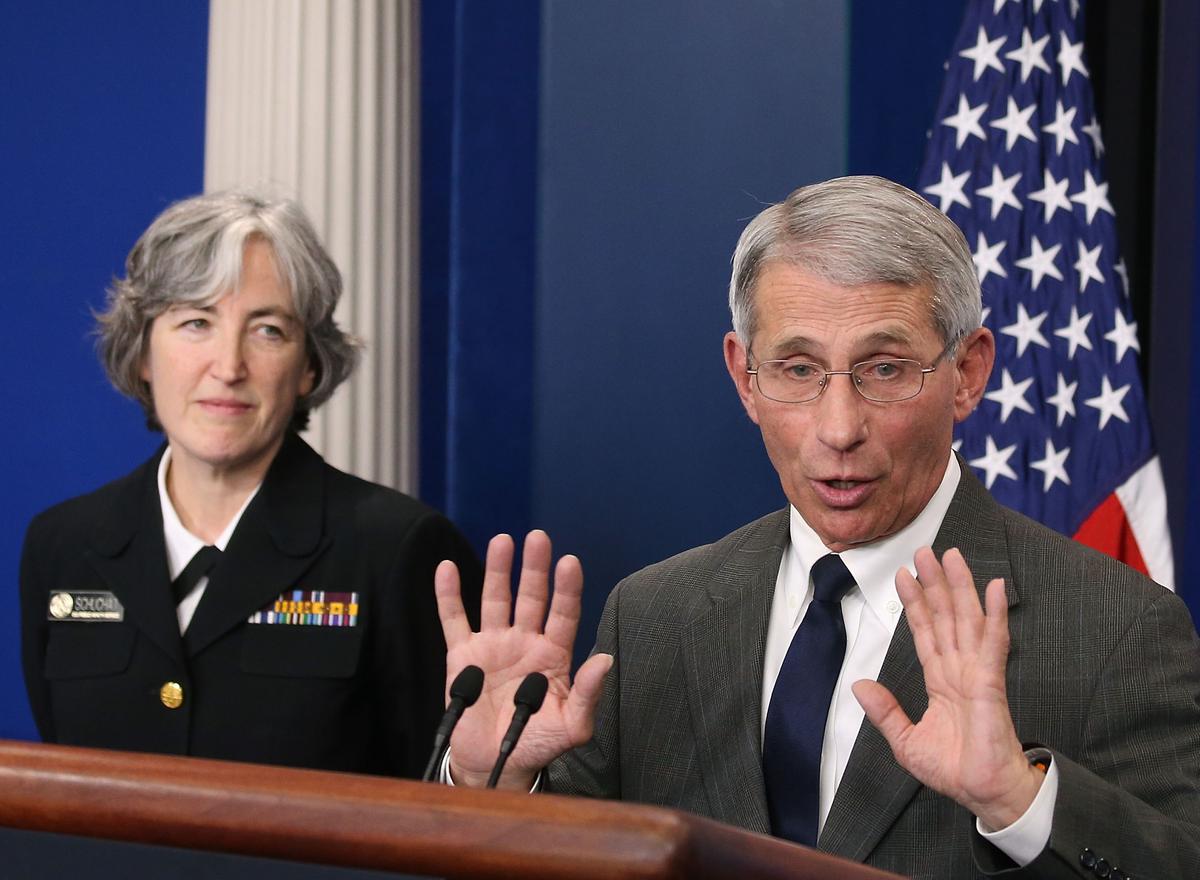Dr. Anthony S. Fauci, director of the National Institute of Allergy and Infectious Diseases (NIAID), and Dr. Anne Schuchat, principal deputy director of the U.S. Centers for Disease Control and Prevention (CDC), speak to the media about the Zika virus, during a briefing at the White House on Feb. 8, 2019. (Mark Wilson/Getty Images)