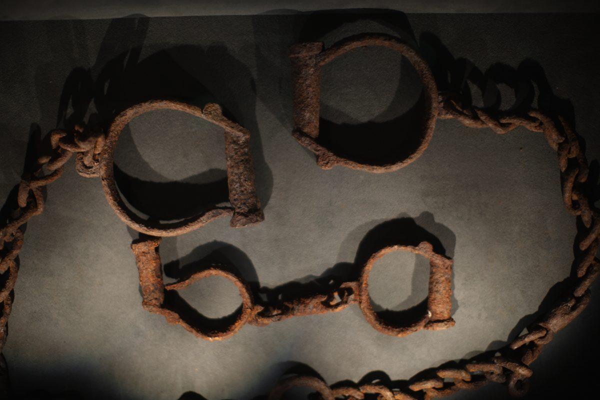 Shackles which were used to tether slaves on display at the International Slavery Museum in Liverpool, England, on Feb. 9, 2012. (Christopher Furlong/Getty Images)