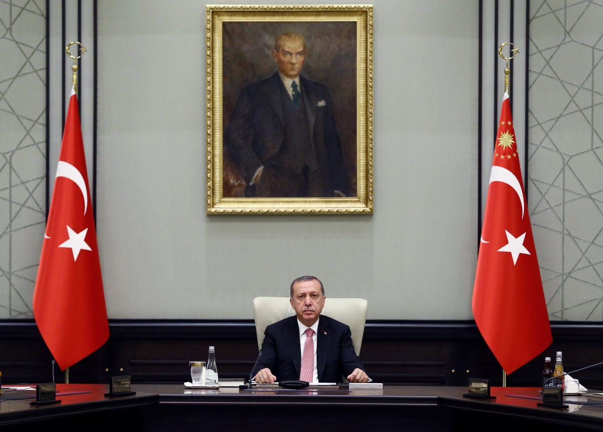 Turkey's President Recep Tayyip Erdogan heads an emergency meeting of the National Security Council in Ankara, Turkey, on July 20, 2016. (Kayhan Ozer/Pool via AP)