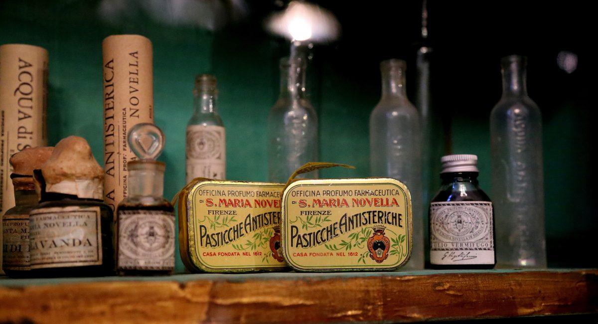 Antique pills that promised to cure hysteria-related complaints at the Santa Maria Novella pharmacy in Florence, Italy, on April 19, 2016. (Michelle Locke via AP)