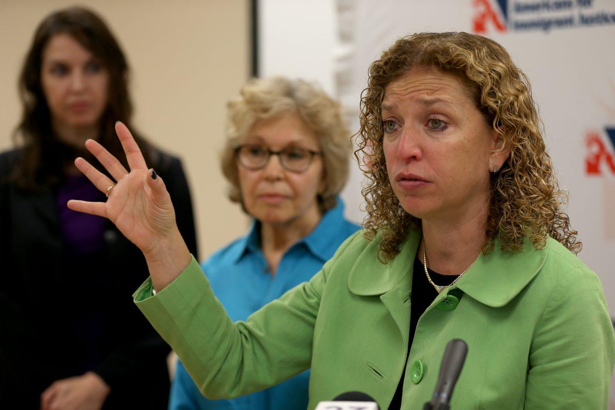 U.S. Rep. Debbie Wasserman Schultz (D-Fla.) during a press conference with immigration advocates at the Americans for Immigrant Justice building in Miami on Dec. 15, 2014. (Joe Raedle/Getty Images)