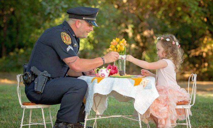 Texas Police Officer Has Tea With Little Girl He Saved