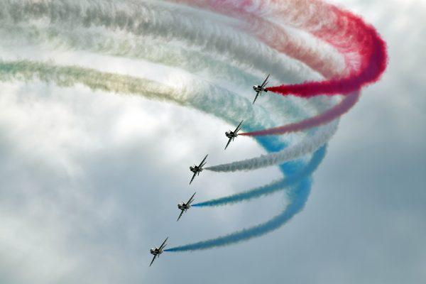 The Red Arrows aerobatics display team perform during the Bournemouth Air Festival in Bournemouth, England, on Aug. 18, 2016. (Carl Court/Getty Images)