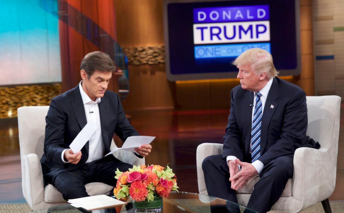 This image shows Dr. Mehmet Oz, left, and presidential candidate Donald Trump in a 2016 file photo. (Courtesy of Sony Pictures Entertainment via AP)