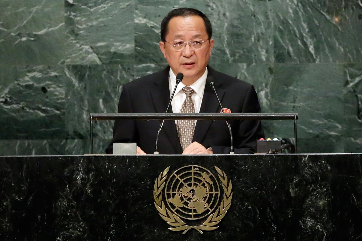 North Korea's Foreign Minister Ri Yong Ho addresses the 71st session of the United Nations General Assembly, at U.N. Headquarters on Sept. 23, 2016. (AP Photo/Richard Drew)