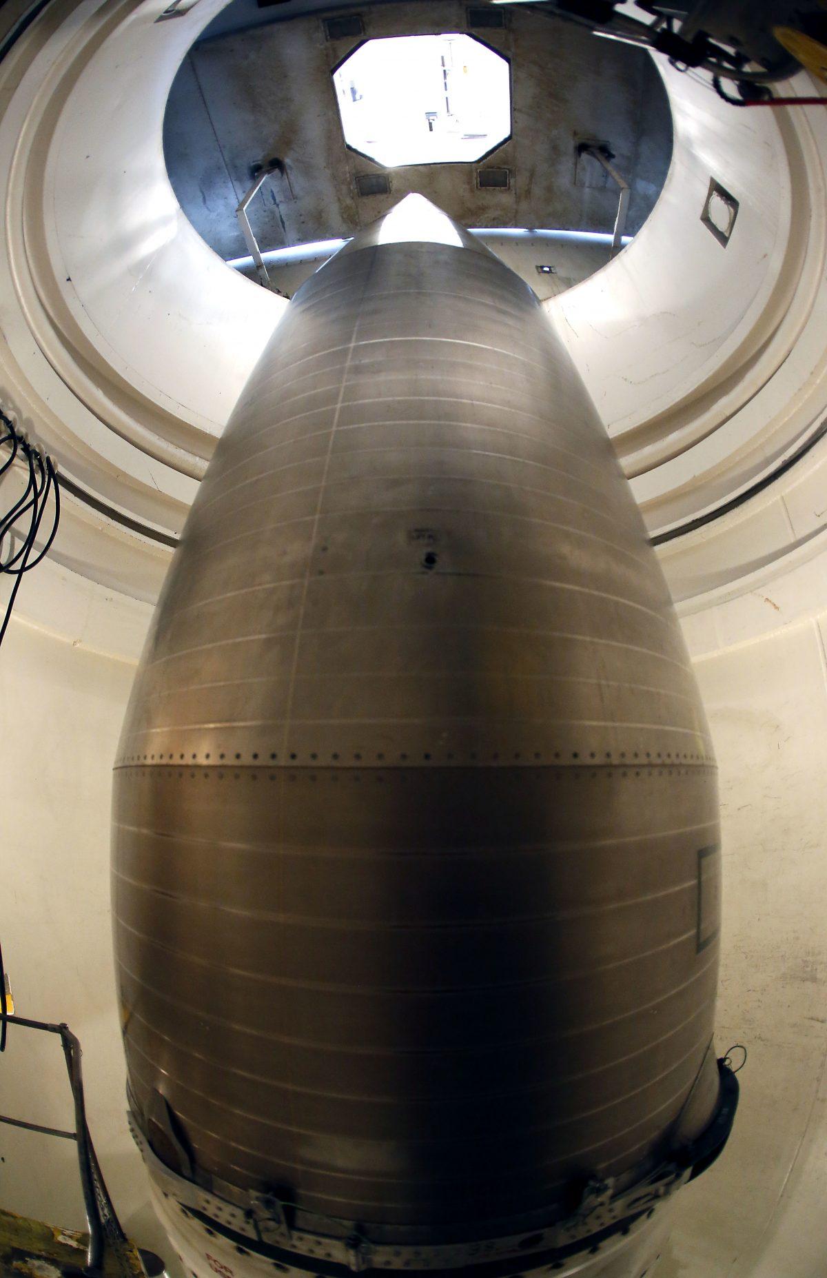 An undated photo of the Minuteman 3 Intercontinental ballistic missile in a training launch tube at Minot Air Force Base in North Dakota. (Charlie Riedel/AP Photo)