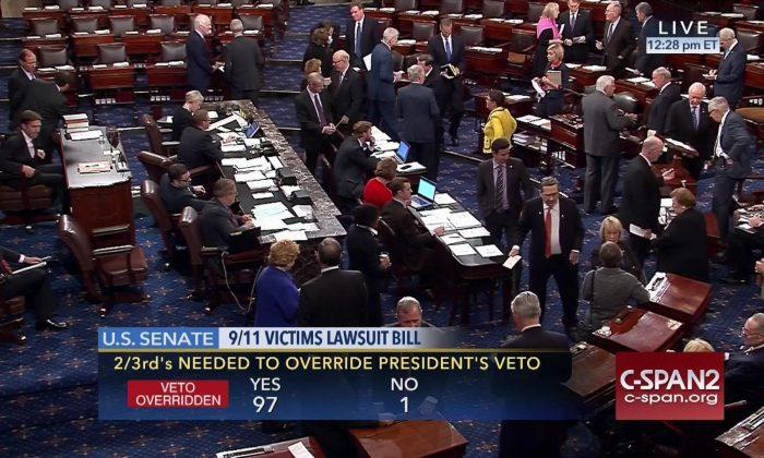 Senators Vote to Override Obama’s Veto of 9/11 Bill