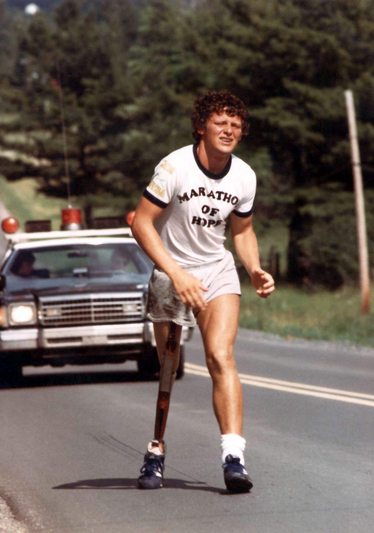 Marathon of Hope runner Terry Fox, shown in this undated photo, had his dream of running across the country cut short near Thunder Bay, Ont., when he learned that cancer had spread to his lungs. (The Canadian Press)